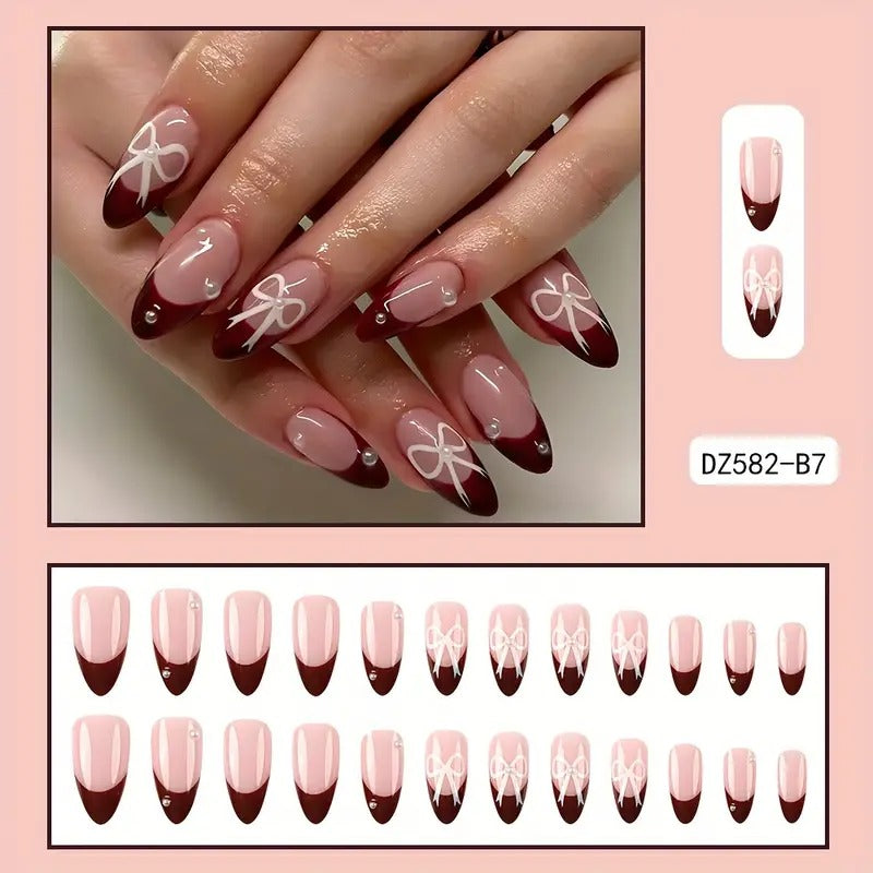 24pcs Red French Fake Nails