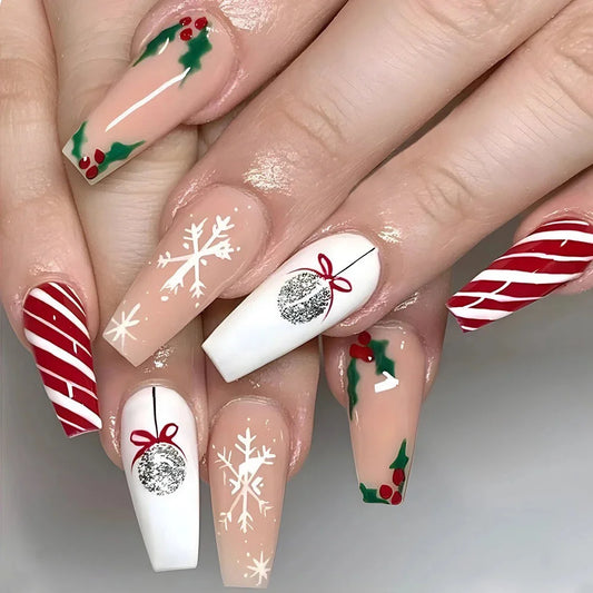 Christmas nails 24Pcs/Box Christmas Women Wearable Fake Nails