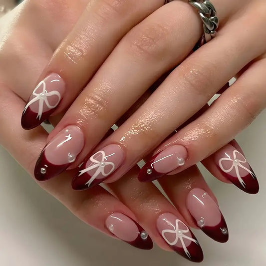 24pcs Red French Fake Nails
