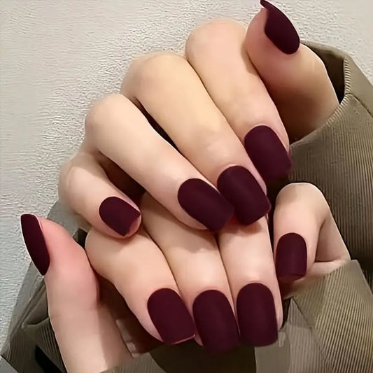 24PCS Solid Color Press On Nails – Medium Long Square
